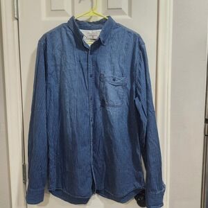 Chevignon Mens Blue White Striped Long Sleeve Button Down Shirt Straight Fit XL